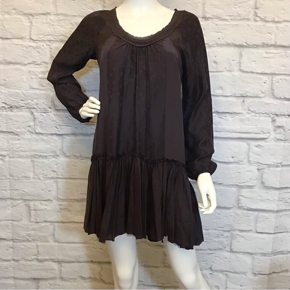 Rebecca Taylor 2 Silk Babydoll Flutter A Line Dress Eggplant Purple Flowy - Picture 14 of 14